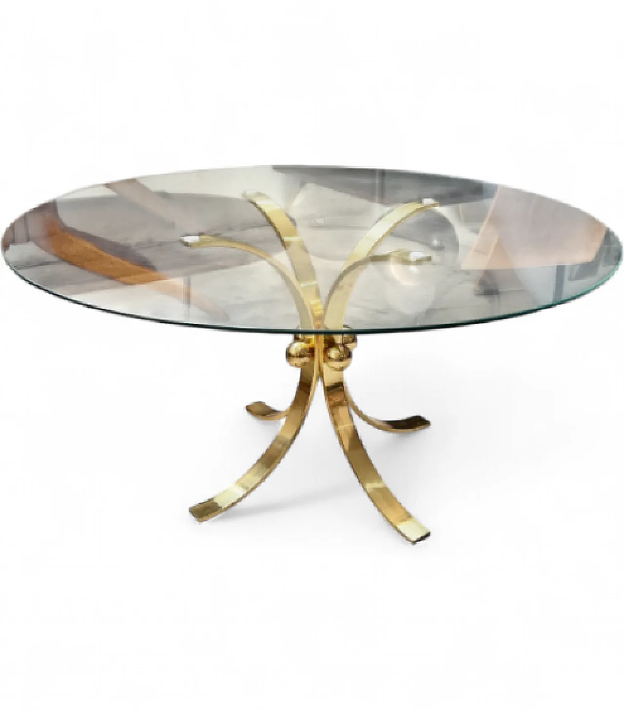 Brass coffee table and circular glass top, 1970s 6