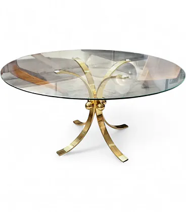 Brass coffee table and circular glass top, 1970s