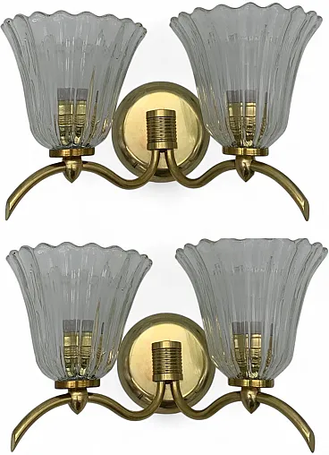 Pair of brass and Murano glass sconces, 1960s