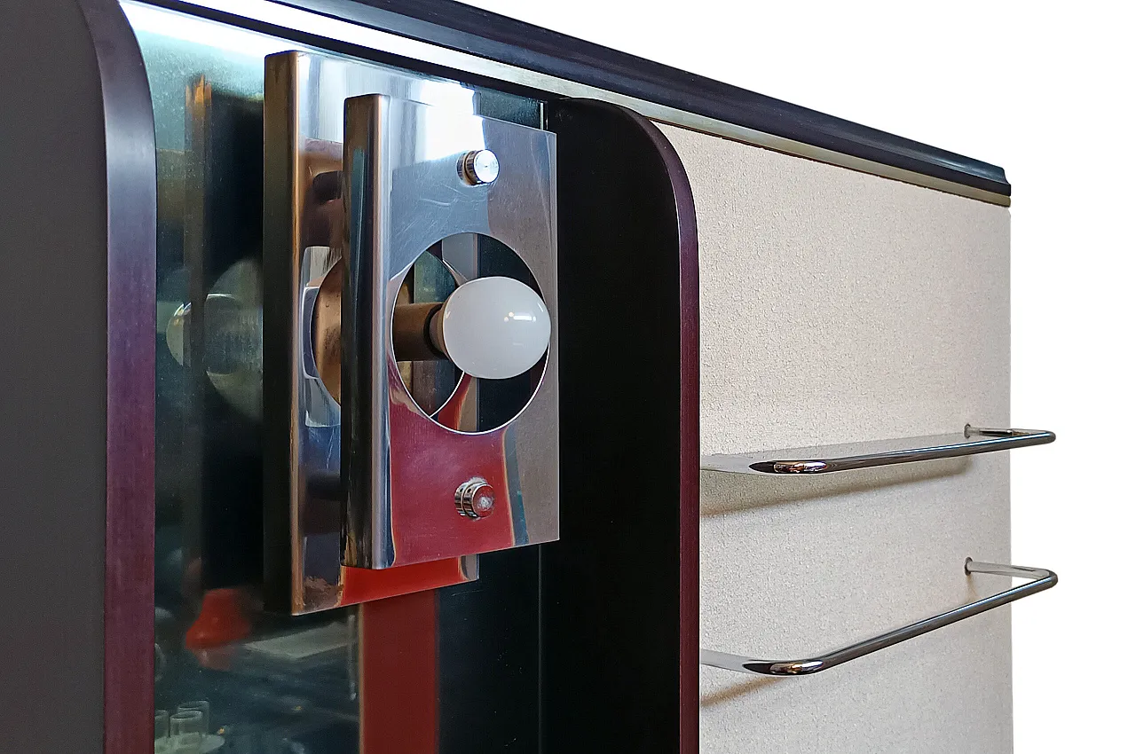 Rosewood, smoked glass, and boucle bar cabinet, 1970s 3