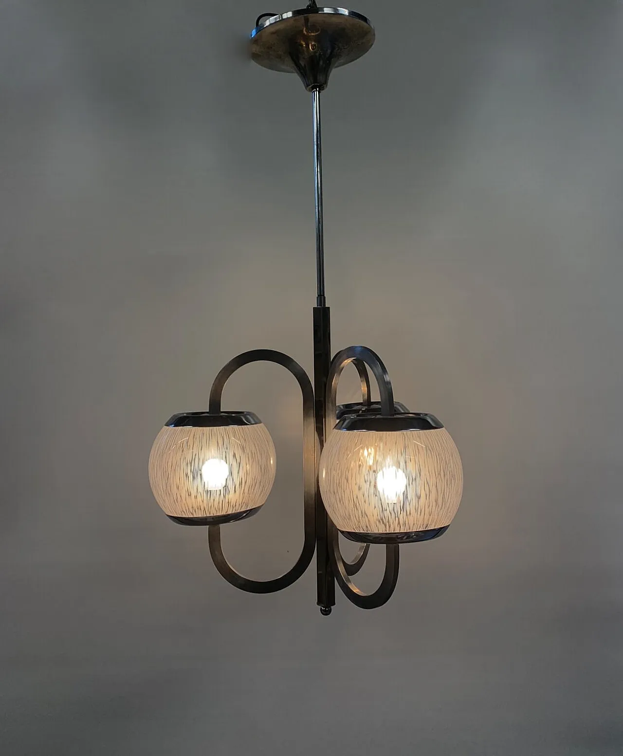 Lampadario di Nason-Moretti in metallo e vetro, anni '70 1