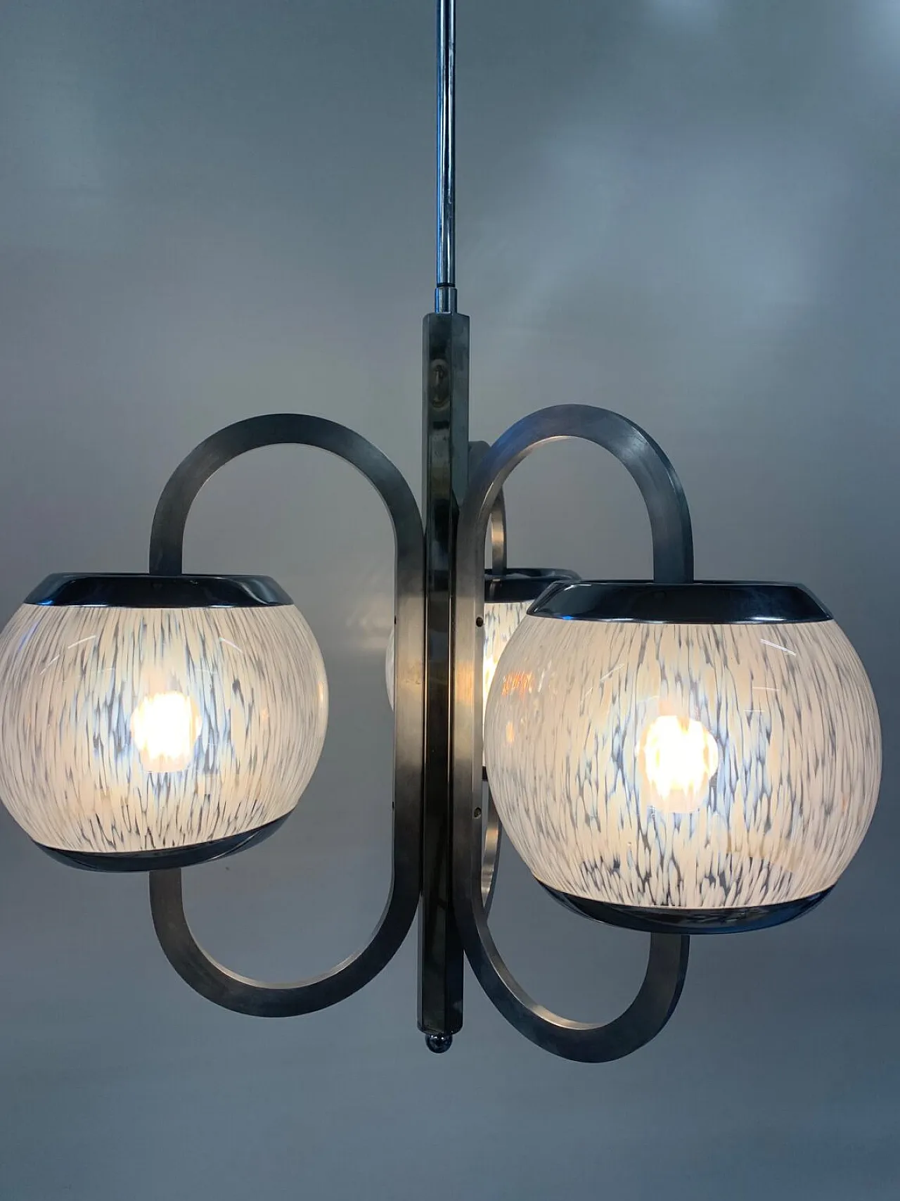Lampadario di Nason-Moretti in metallo e vetro, anni '70 4