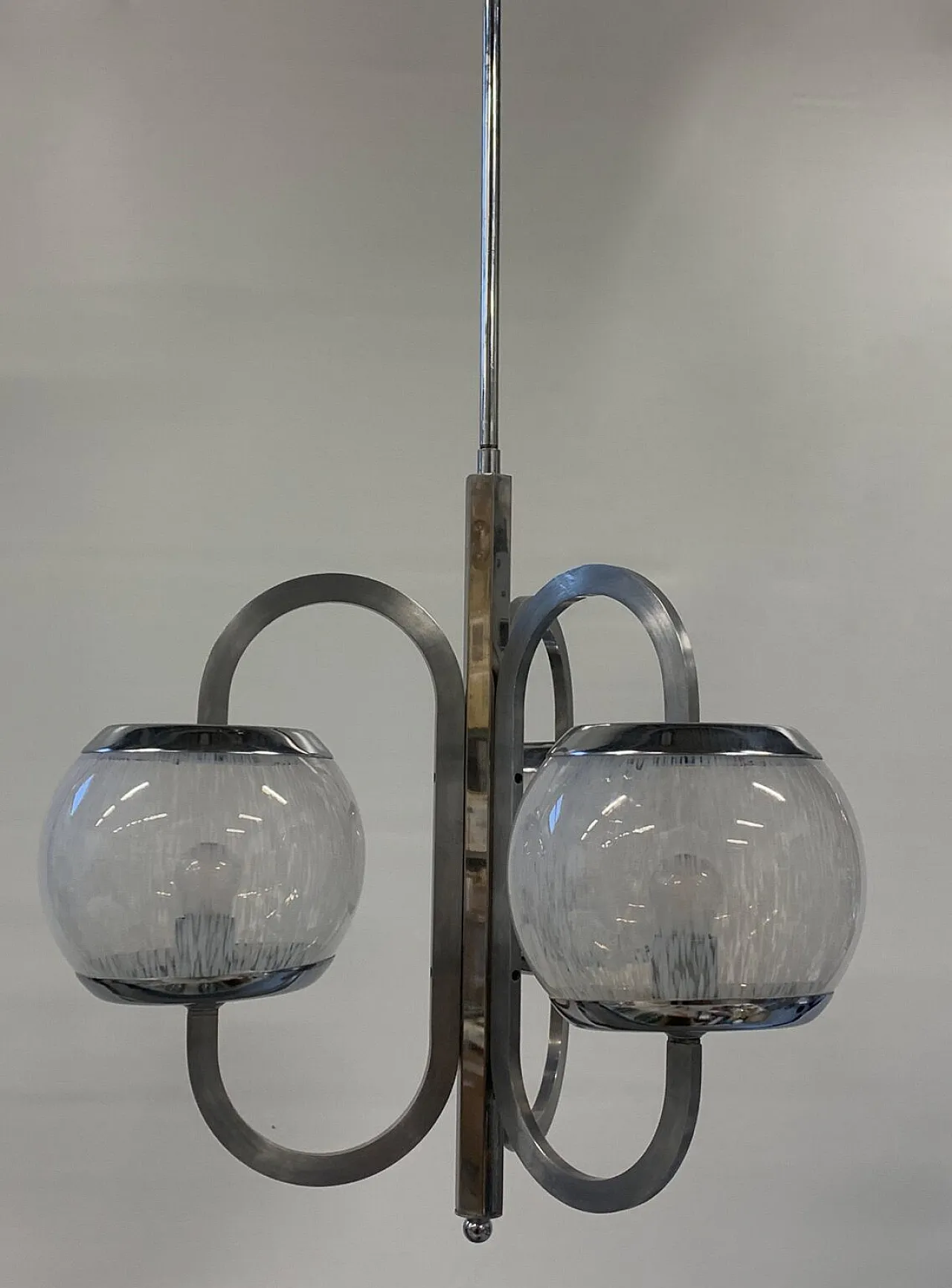 Lampadario di Nason-Moretti in metallo e vetro, anni '70 6