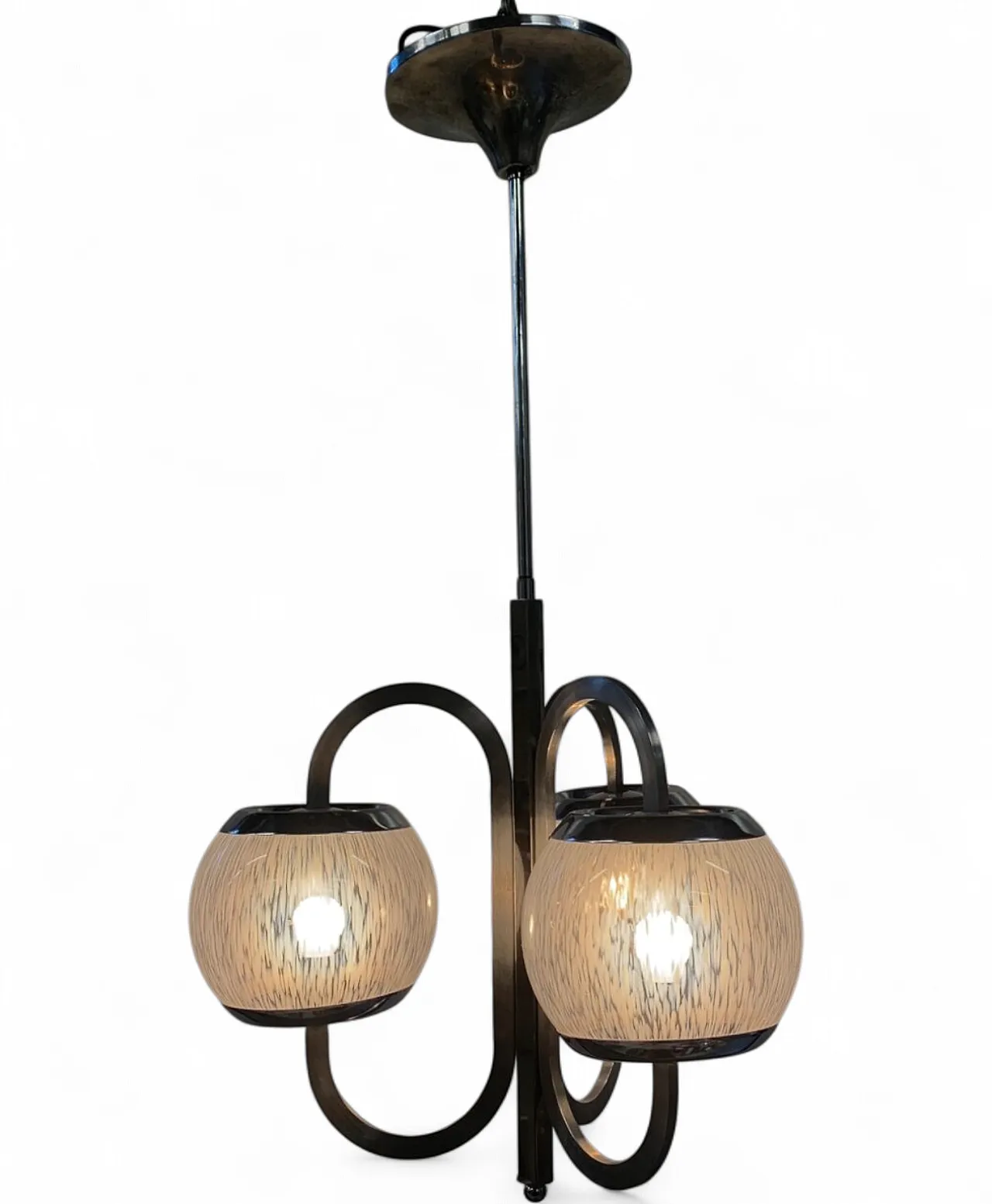Lampadario di Nason-Moretti in metallo e vetro, anni '70 7