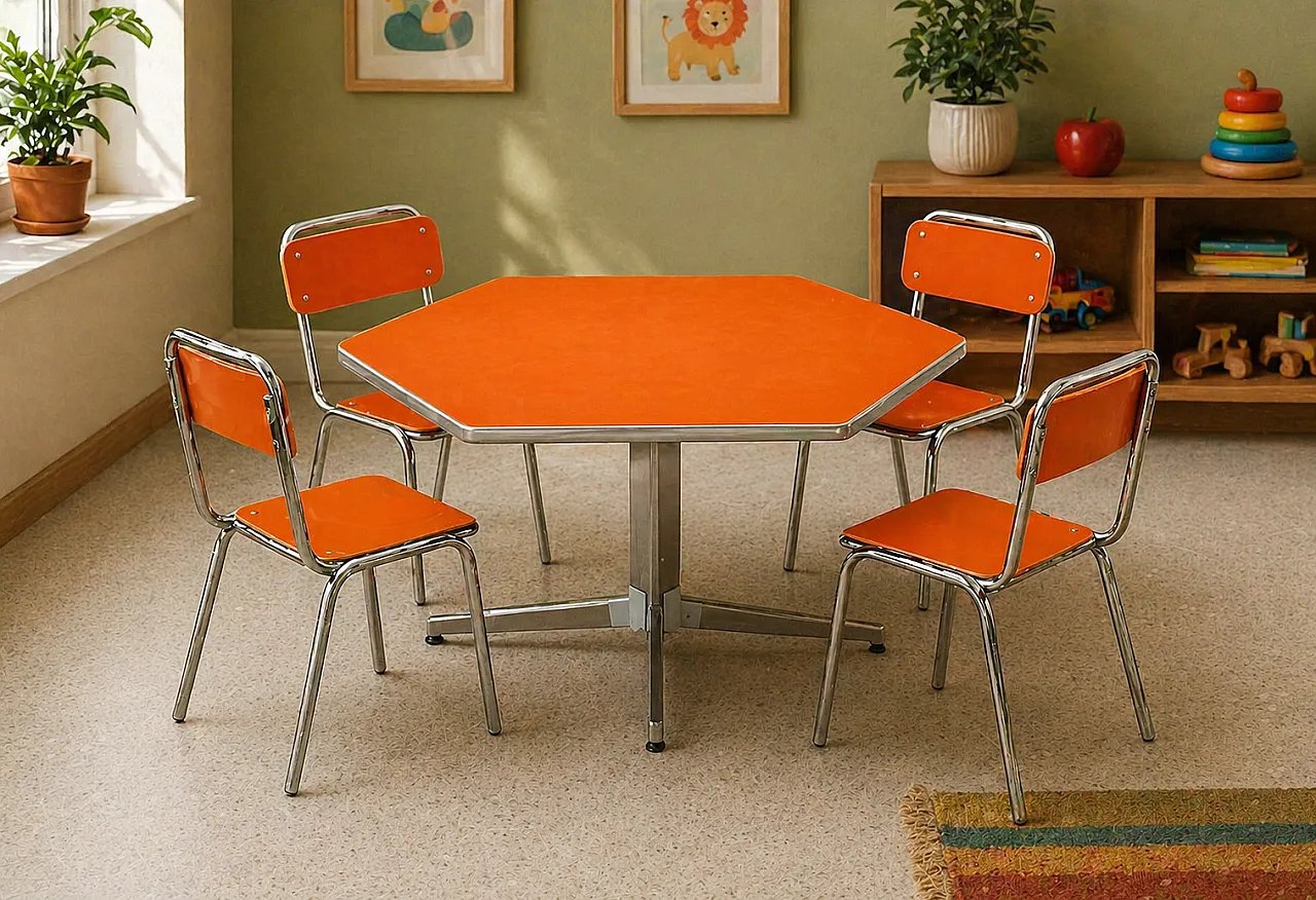 Formica kindergarten table with 4 chairs, 1960s 22