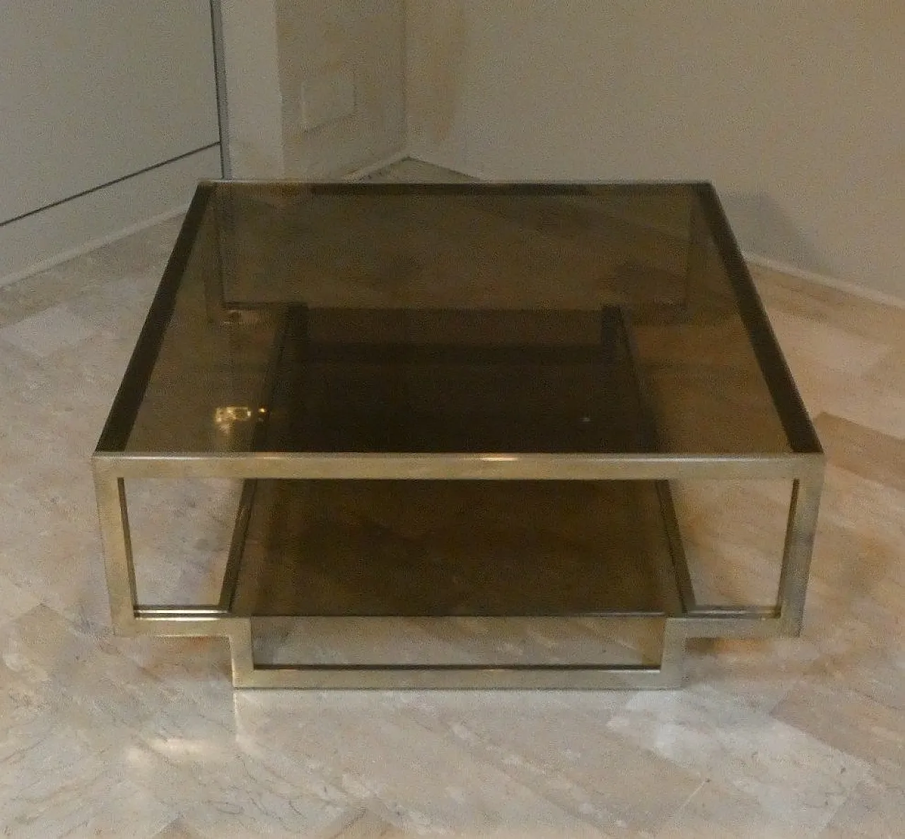 Amber glass coffee table with geometric structure, Italy, 1970s 4