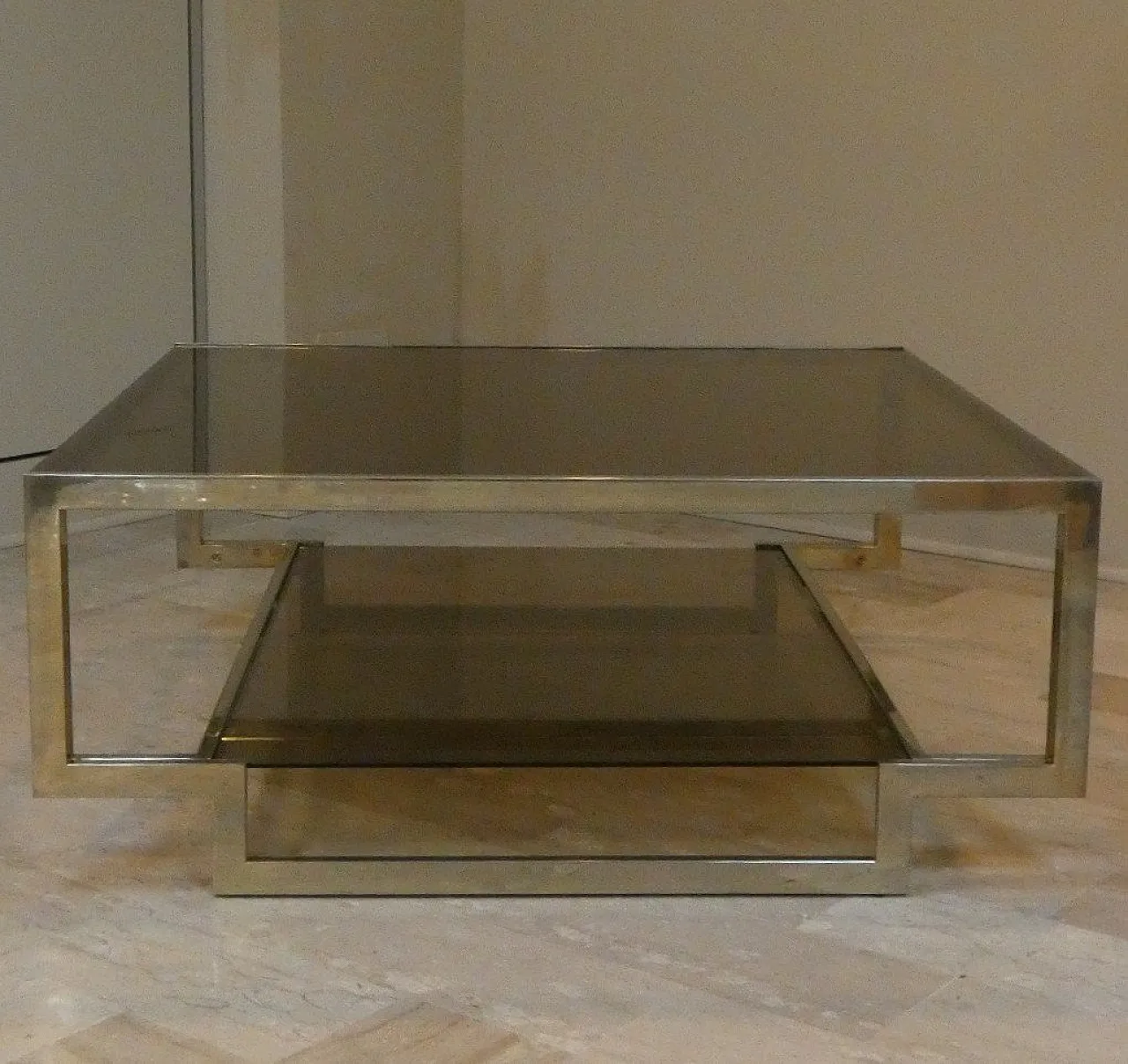 Amber glass coffee table with geometric structure, Italy, 1970s 6