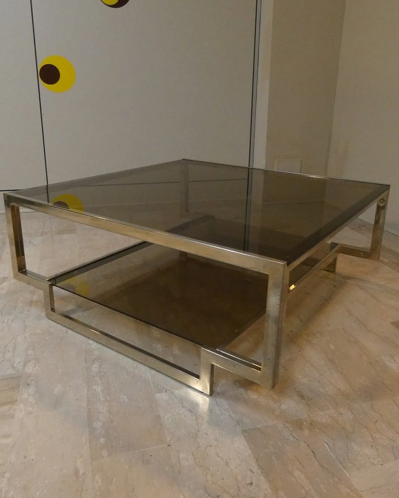 Amber glass coffee table with geometric structure, Italy, 1970s 7
