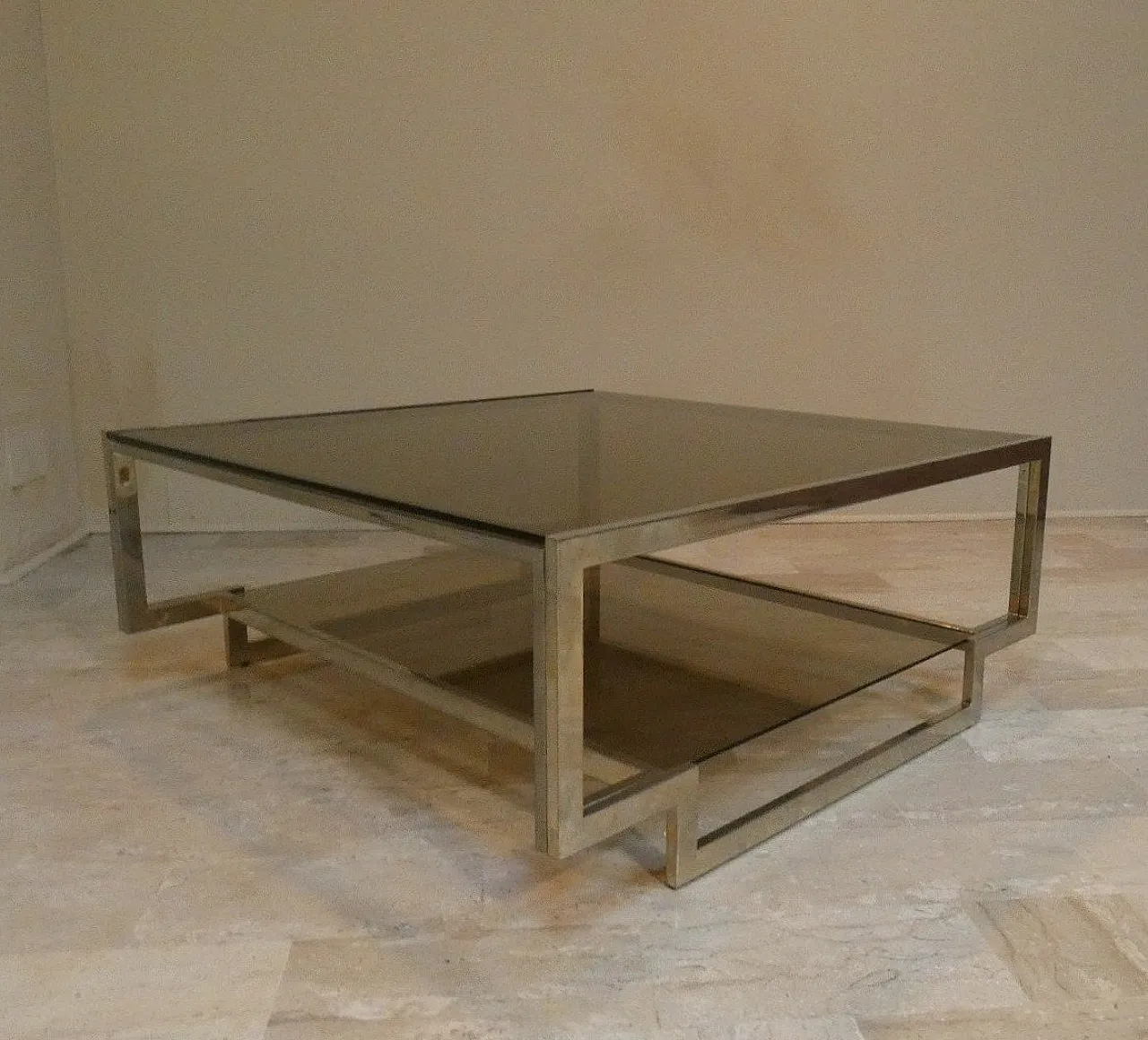 Amber glass coffee table with geometric structure, Italy, 1970s 10