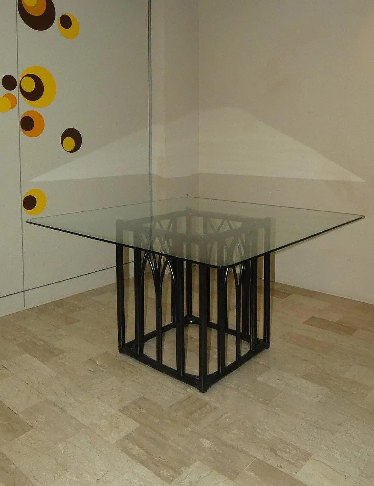 Italian Black Lacquered Oak and Beech Table with Leather Trim and Tempered Glass Top by Gasparucci Italo, 1970s 1