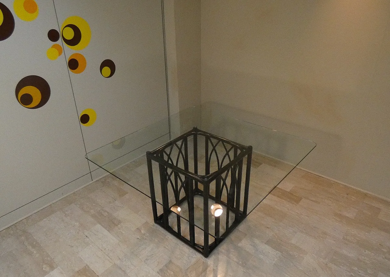 Italian Black Lacquered Oak and Beech Table with Leather Trim and Tempered Glass Top by Gasparucci Italo, 1970s 2