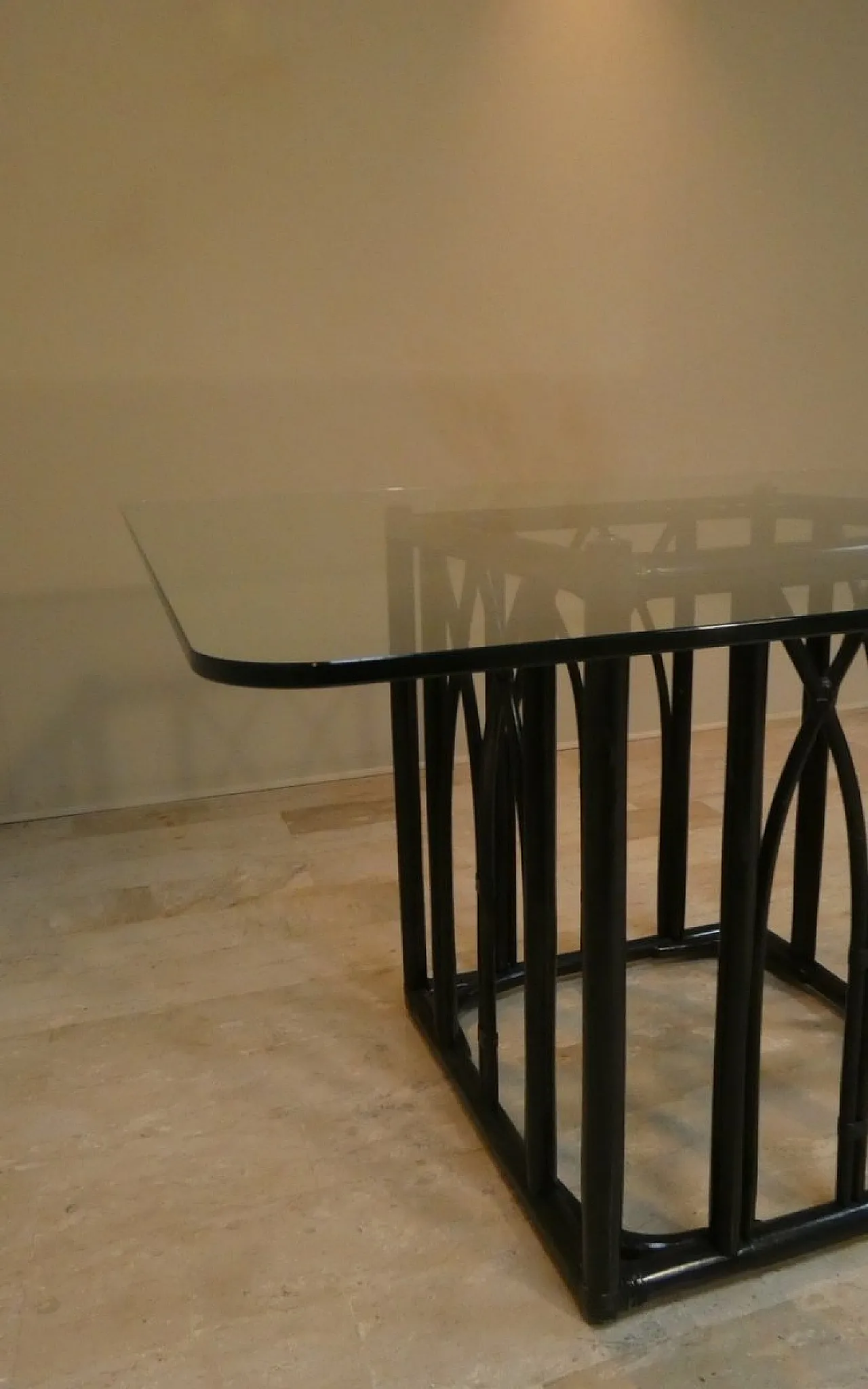 Italian Black Lacquered Oak and Beech Table with Leather Trim and Tempered Glass Top by Gasparucci Italo, 1970s 19