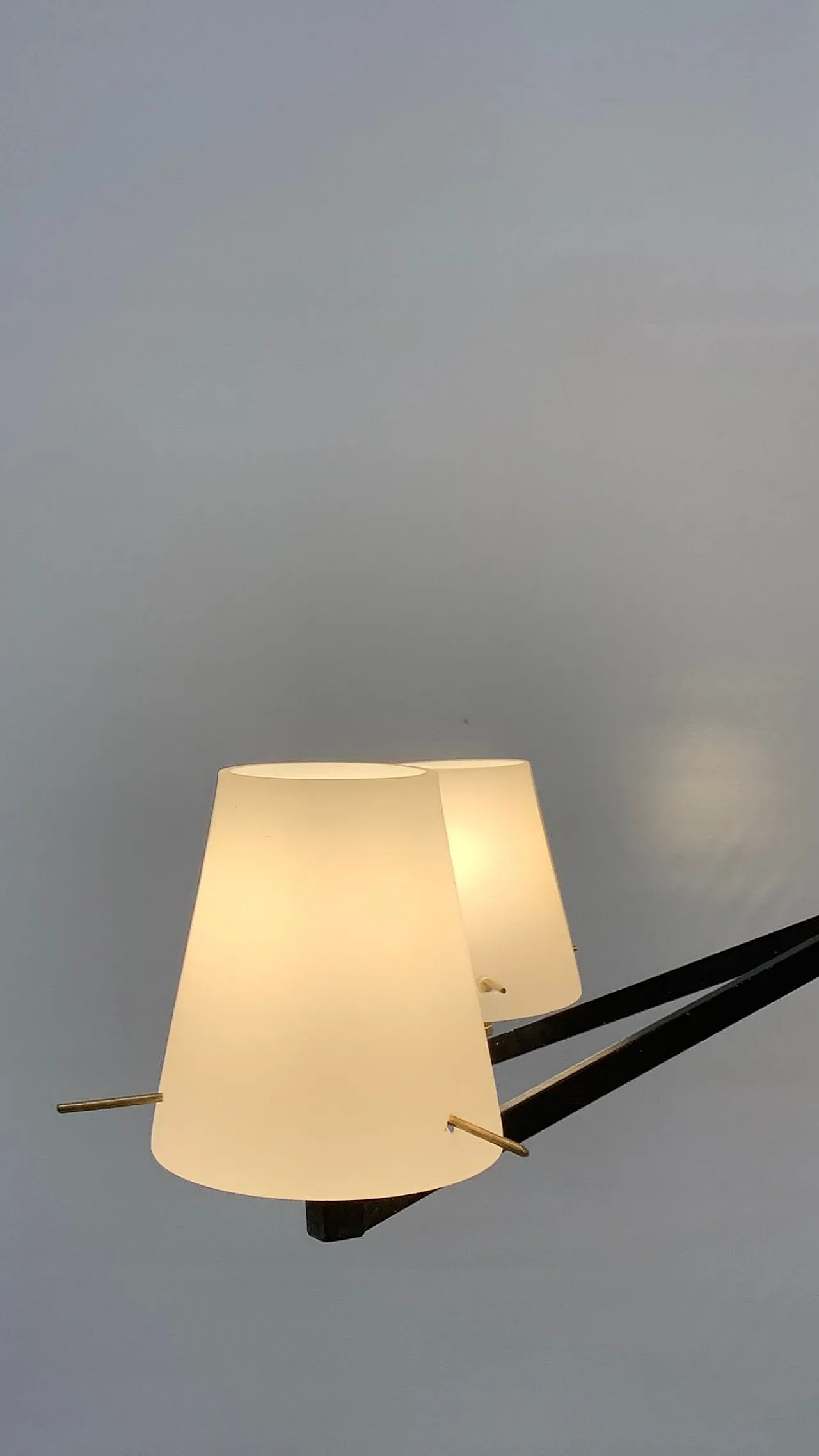 Lampadario in vetro, ferro e ottone, anni '50 4