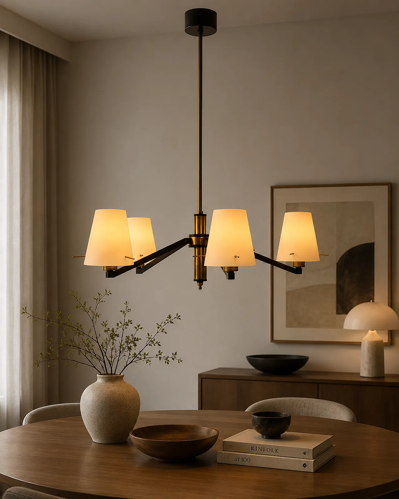 Lampadario in vetro, ferro e ottone, anni '50 6