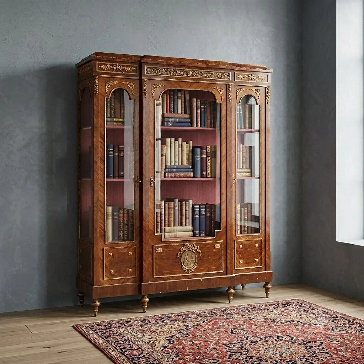 Libreria in Bois de Violette con bronzi cesellati e dorati, '800 2