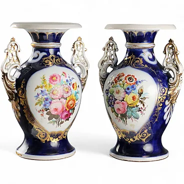Coppia di vasi in porcellana blu cobalto, '900
