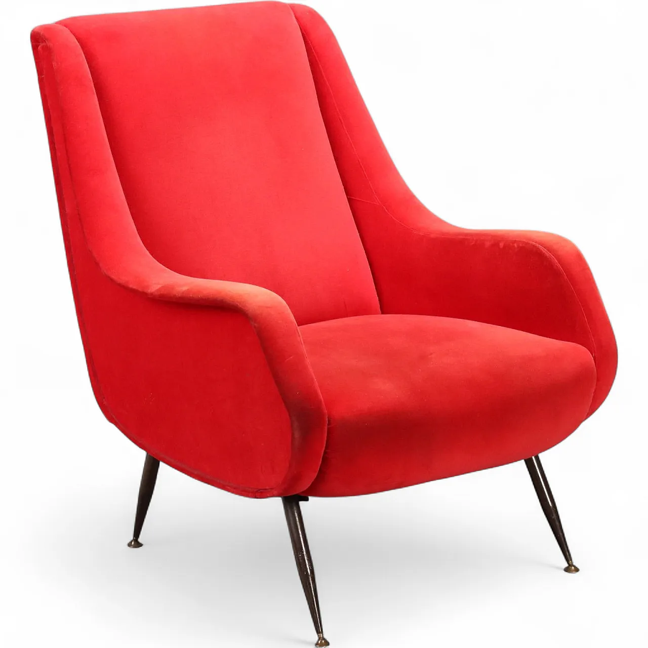 Poltrona in velluto rosso, anni '60 11