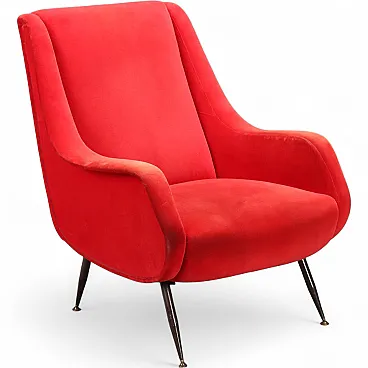 Armchair in red velvet, 1960s