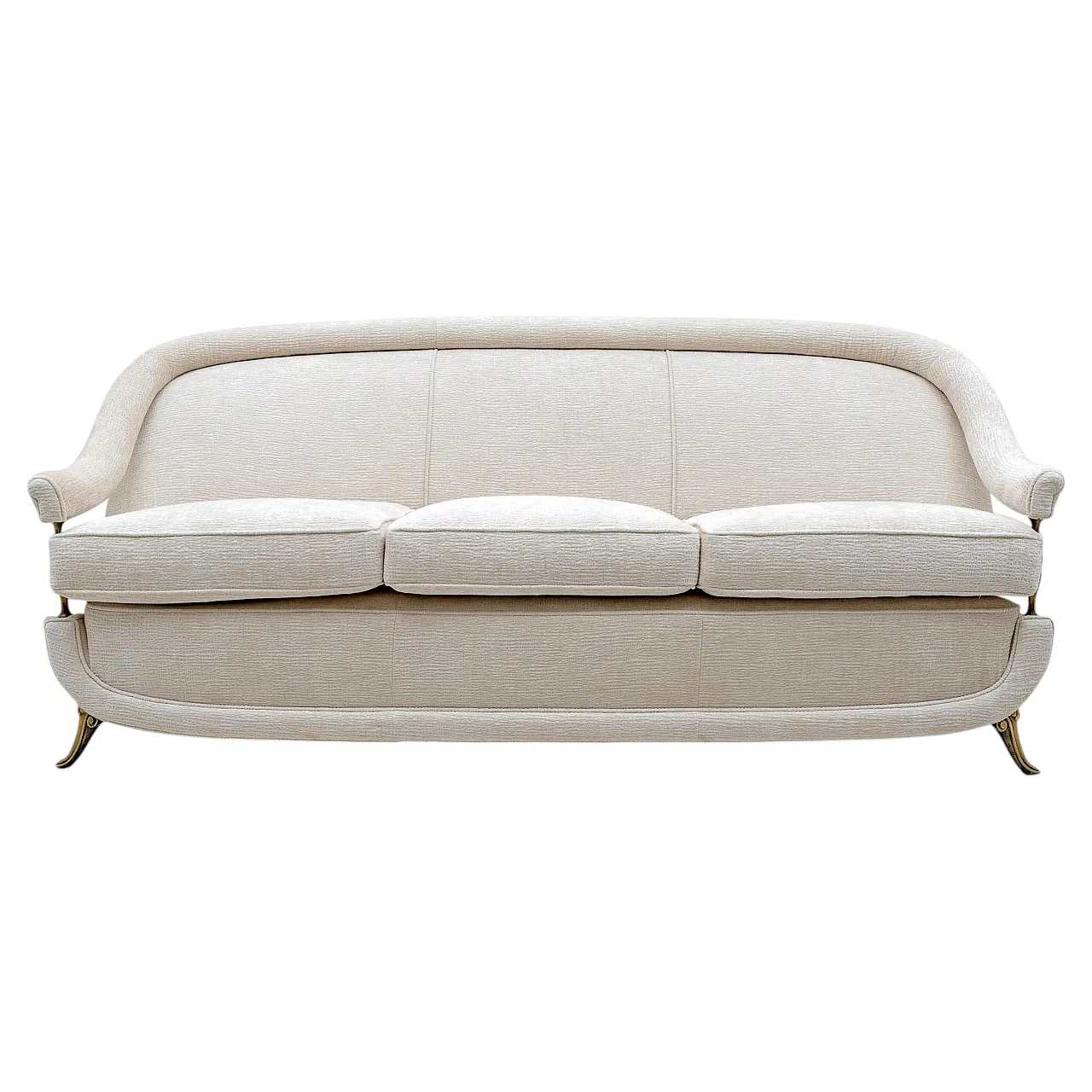 French of Mid-Century sofa in Art Deco style with brass details, 1950s 1