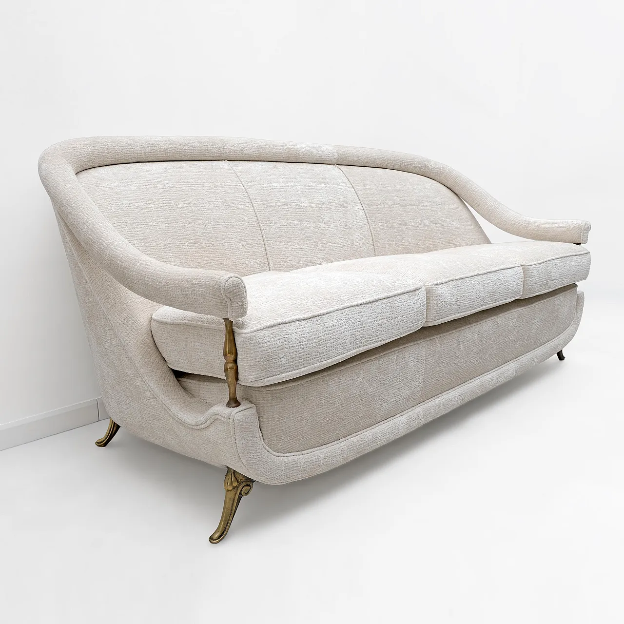 French of Mid-Century sofa in Art Deco style with brass details, 1950s 3