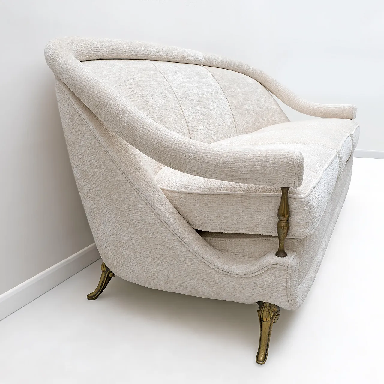 French of Mid-Century sofa in Art Deco style with brass details, 1950s 5