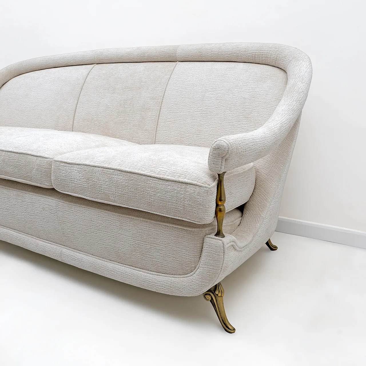 French of Mid-Century sofa in Art Deco style with brass details, 1950s 6