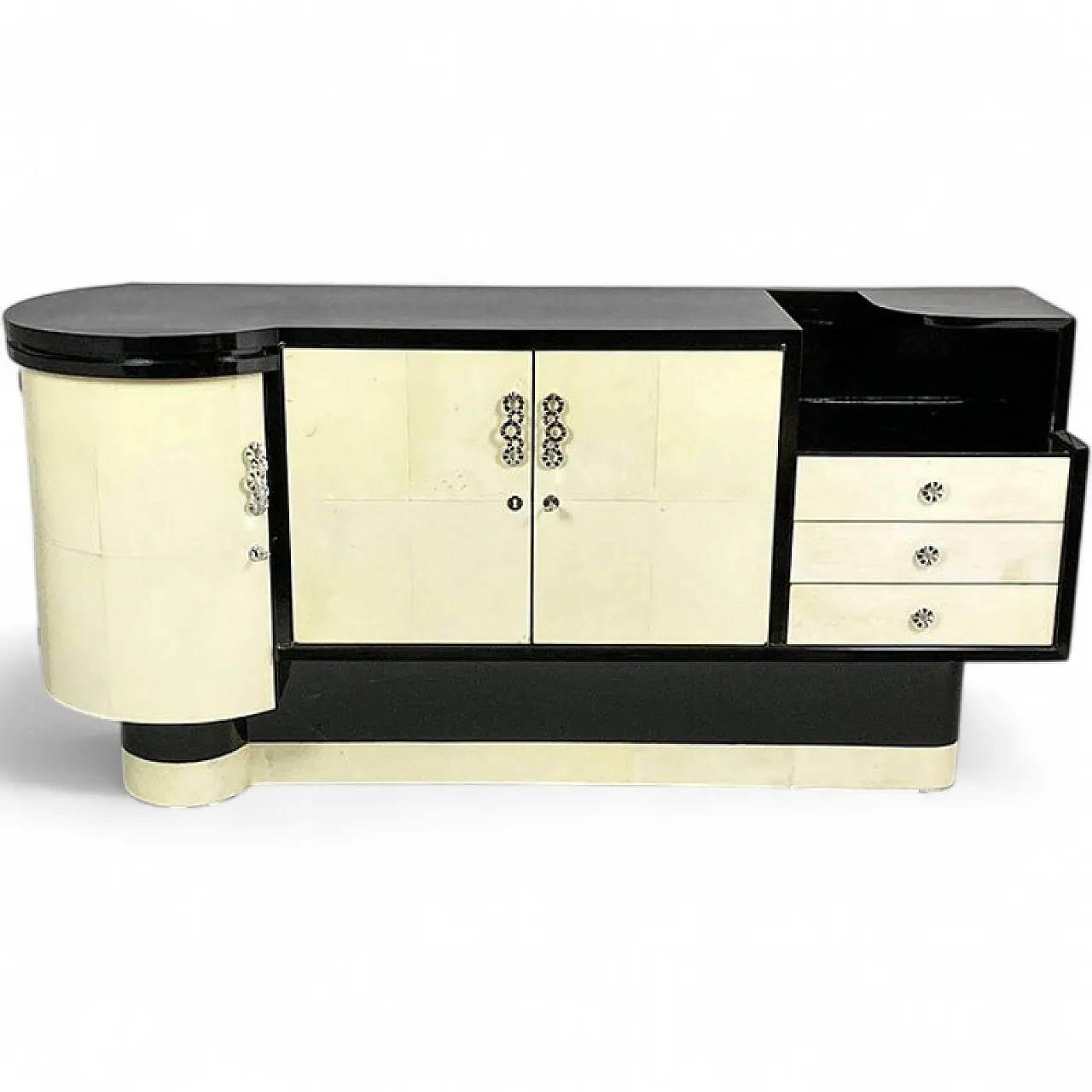 Credenza Art Déco in pergamena e laccata nera, anni '30 7
