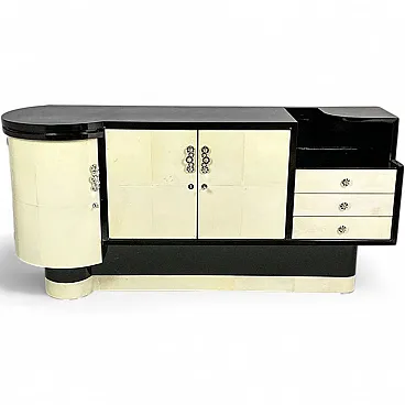 Art Deco sideboard in parchment and black lacquer, 1930s