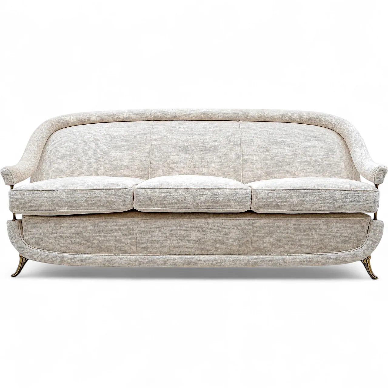 French of Mid-Century sofa in Art Deco style with brass details, 1950s 11