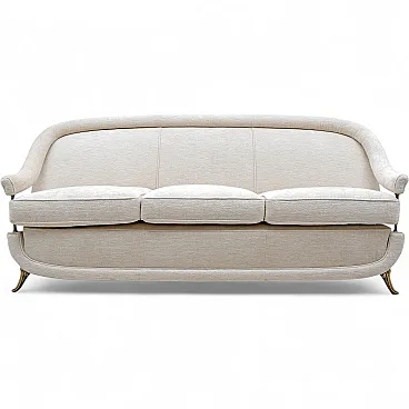 French of Mid-Century sofa in Art Deco style with brass details, 1950s