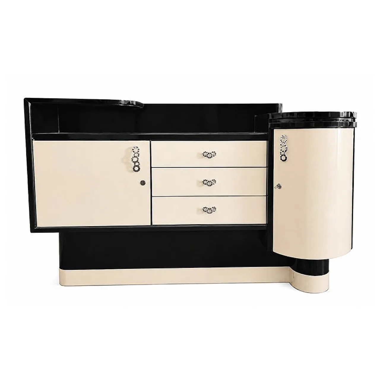Credenza Art Déco in pergamena con mobile bar ad angolo, anni '30 1