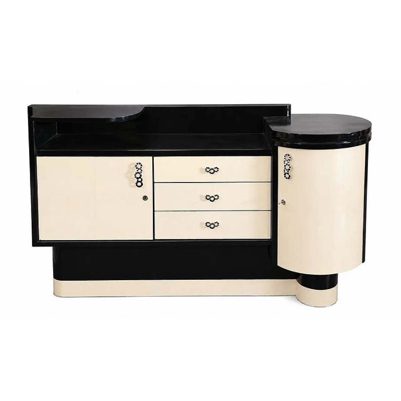 Credenza Art Déco in pergamena con mobile bar ad angolo, anni '30 2