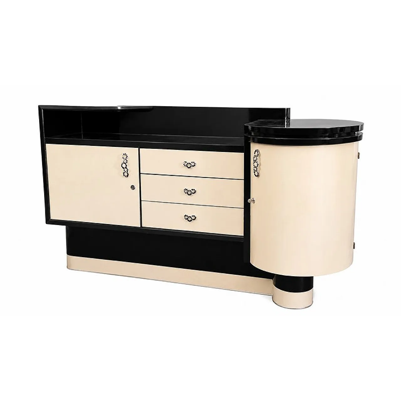 Credenza Art Déco in pergamena con mobile bar ad angolo, anni '30 3