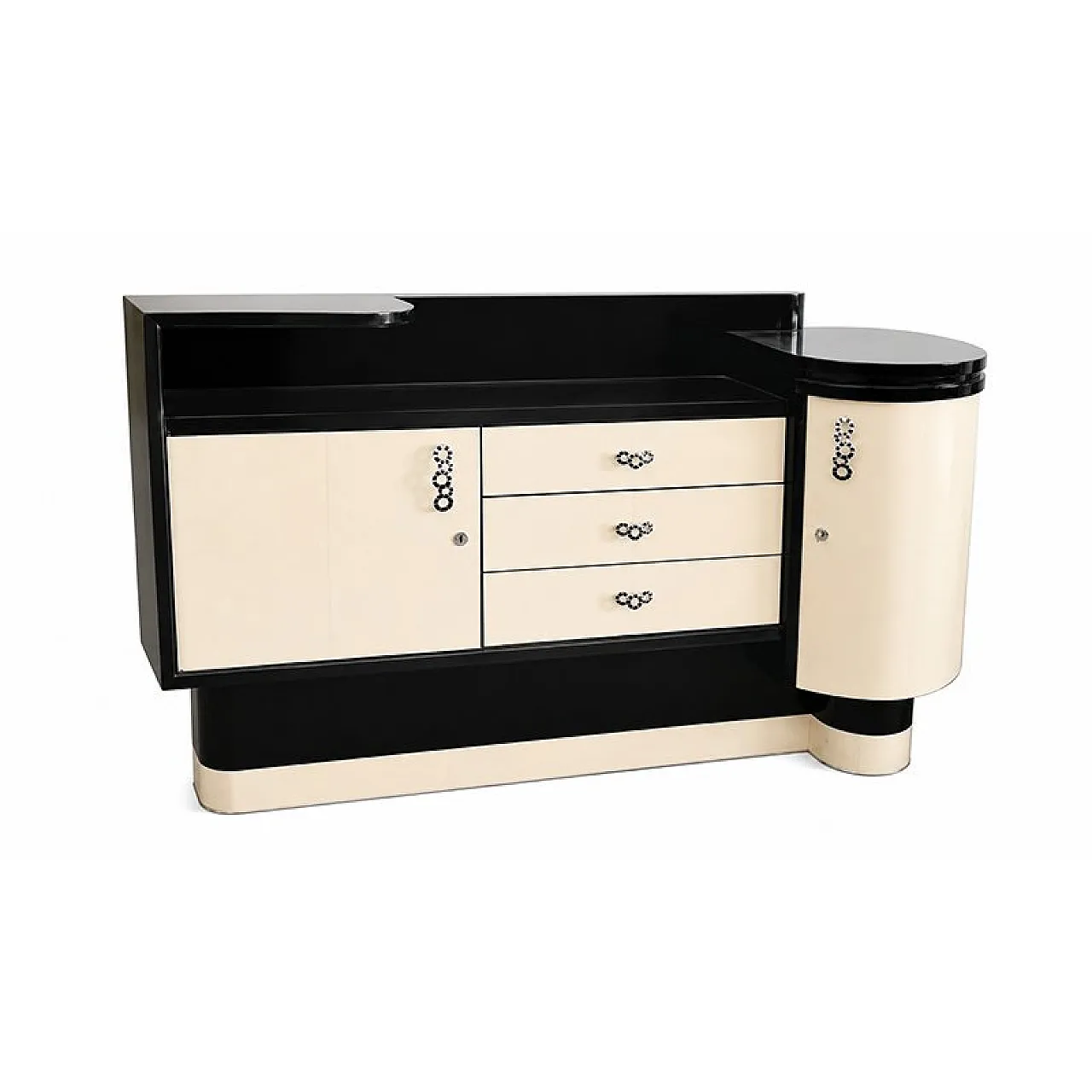 Credenza Art Déco in pergamena con mobile bar ad angolo, anni '30 4