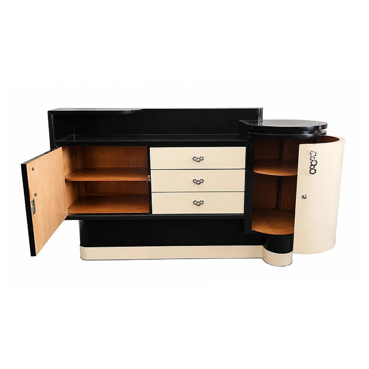 Credenza Art Déco in pergamena con mobile bar ad angolo, anni '30 5