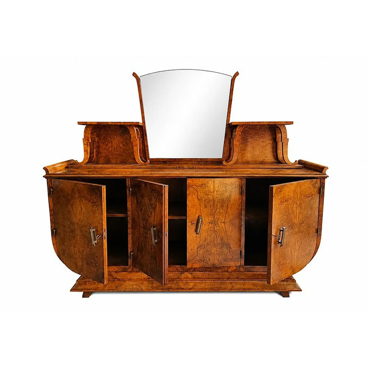 Credenza Art Déco in radica di noce con specchio, anni '80 6