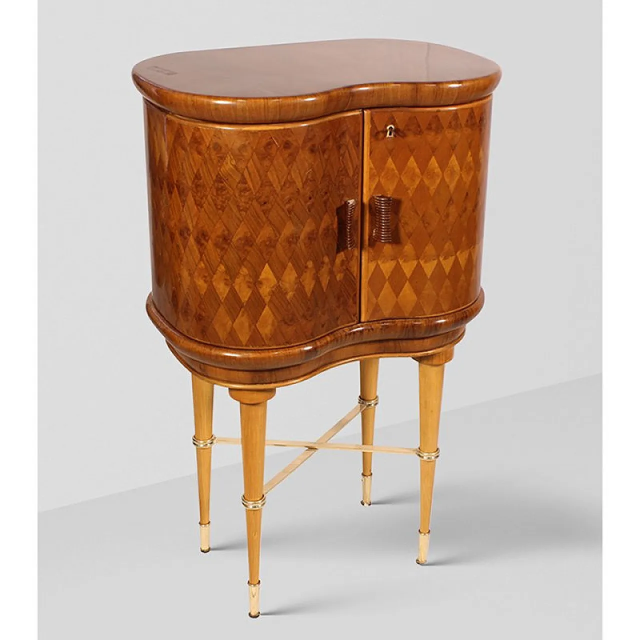 Art Deco illuminated bar cabinet in briar root and mirrors, 1930s 2