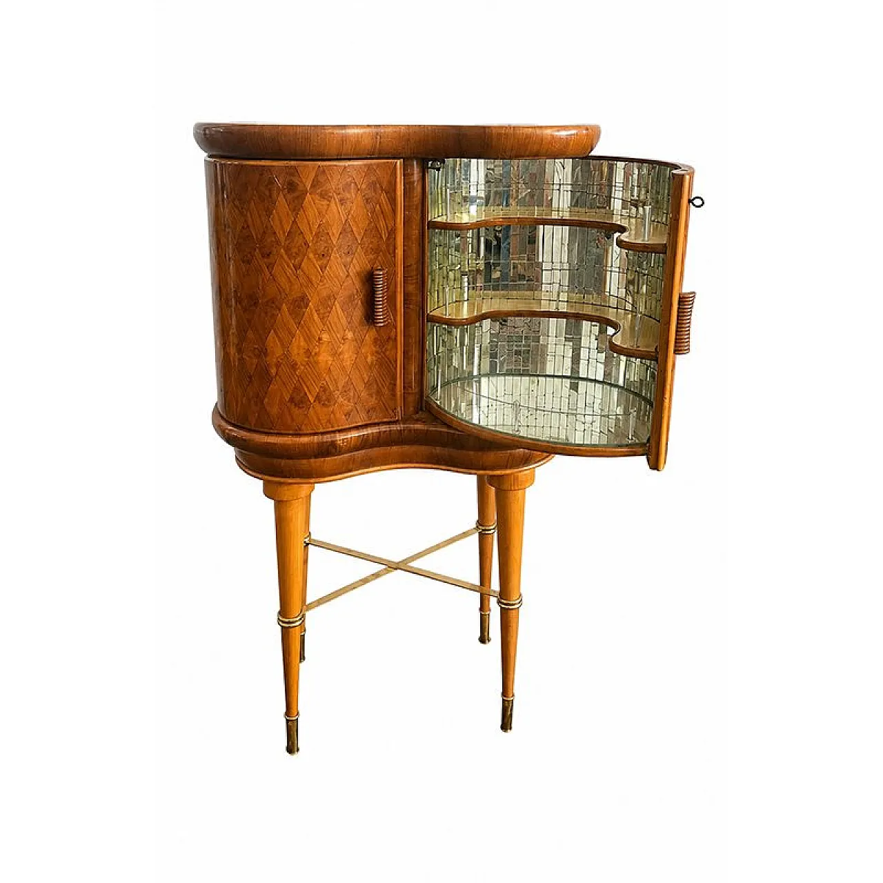 Art Deco illuminated bar cabinet in briar root and mirrors, 1930s 4