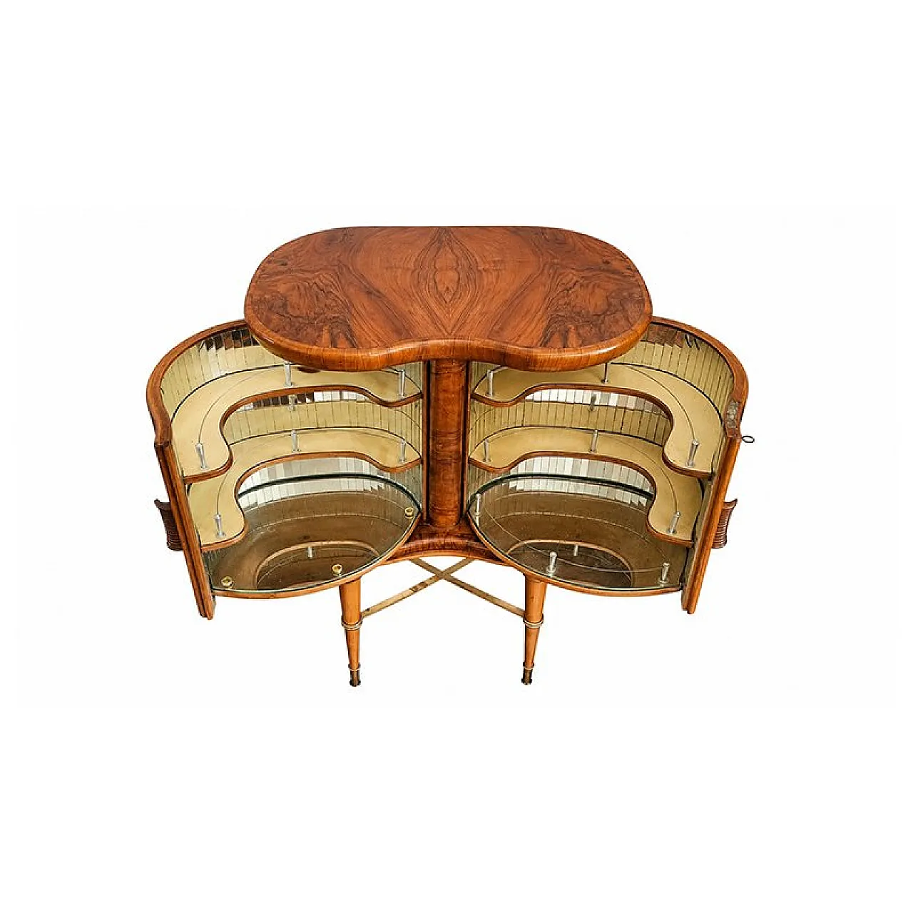 Art Deco illuminated bar cabinet in briar root and mirrors, 1930s 5