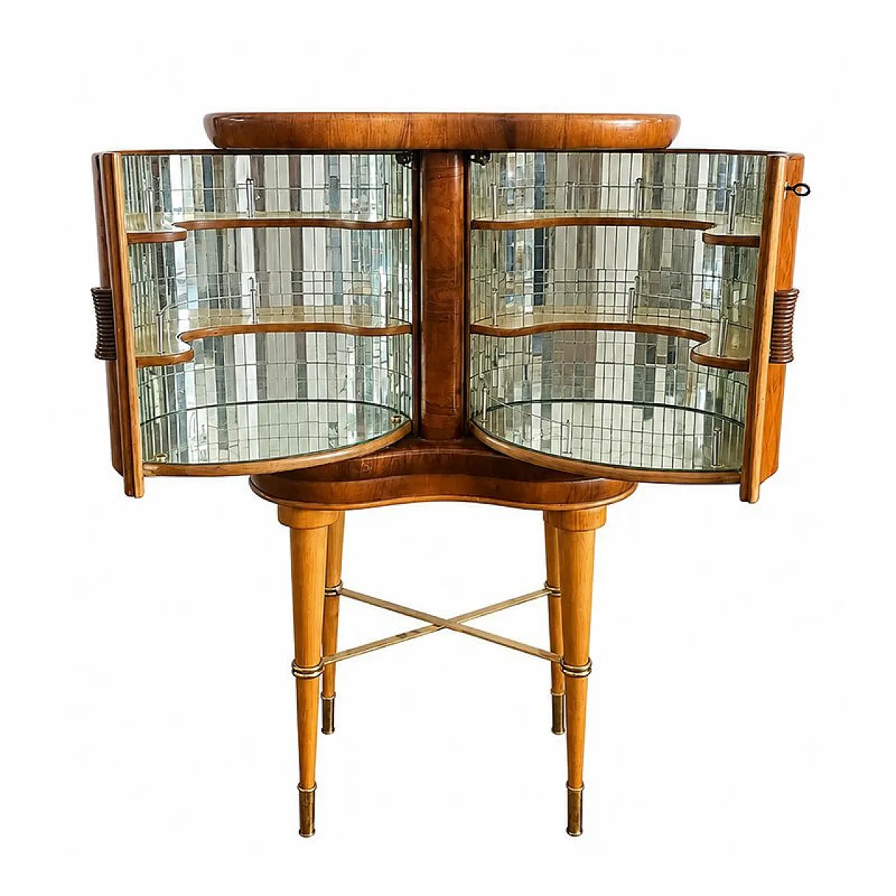 Art Deco illuminated bar cabinet in briar root and mirrors, 1930s 6