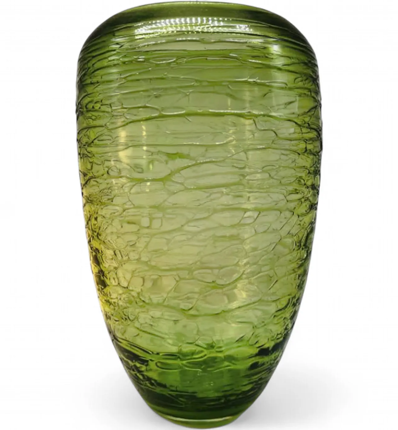 Green vase in hand worked in Murano glass, 1970s 9