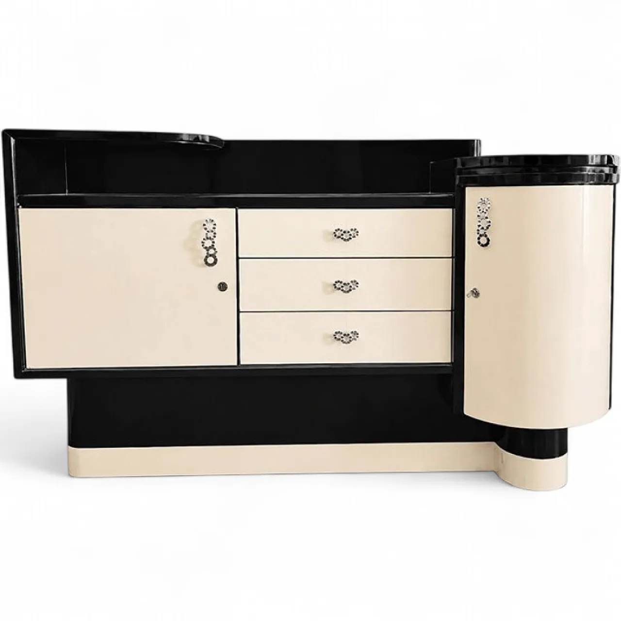 Credenza Art Déco in pergamena con mobile bar ad angolo, anni '30 6