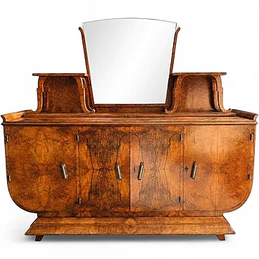 Art Deco walnut burl sideboard with mirror, 1980s