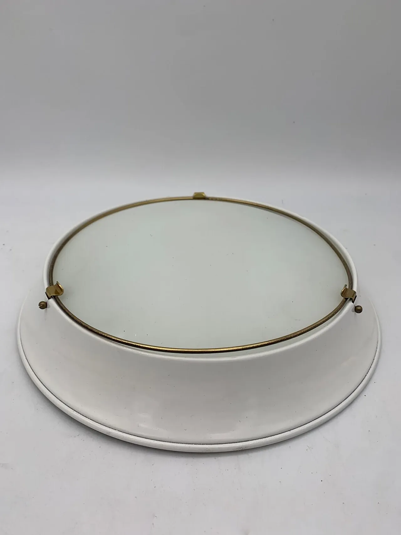 Coppia di plafoniere in vetro bianco di Fontana Arte, anni '60 4