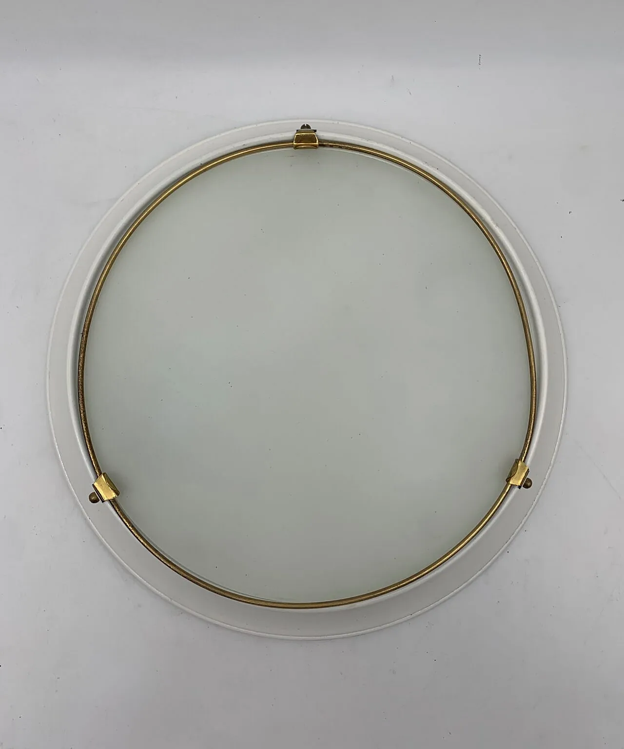 Coppia di plafoniere in vetro bianco di Fontana Arte, anni '60 5