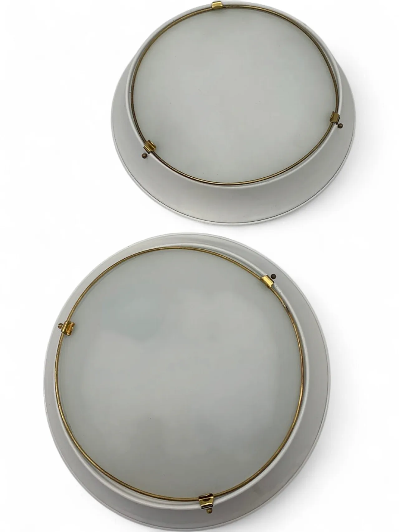 Coppia di plafoniere in vetro bianco di Fontana Arte, anni '60 7