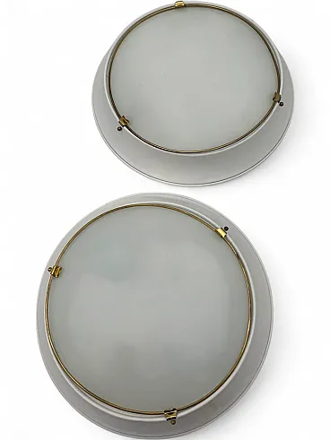Pair of white glass ceiling lights from Fontana Arte, 1960s
