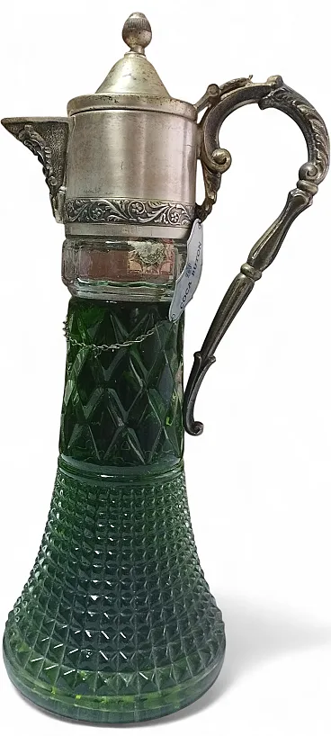 Decanter carafe in glass and Sheffield silver