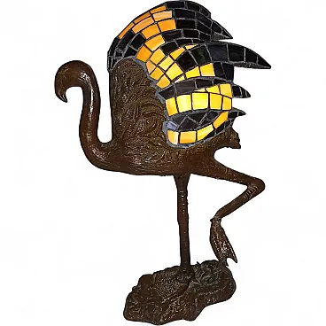 Tiffany style flamingo lamp with patinated bronze base.