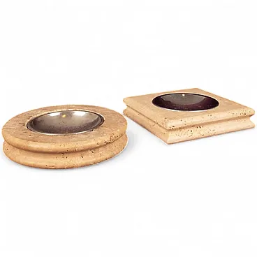 Pair of travertine ashtrays, 1970s
